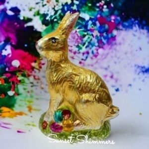 SPRING EASTER Bunny Rabbit Faux FOIL CHOCOLATE Egg Gold Figure Statue New